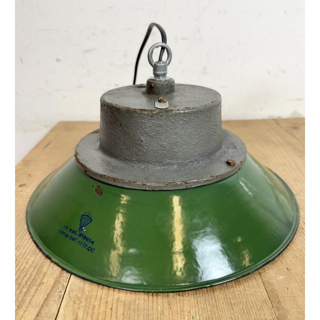 Industrial Green Enamel and Cast Iron Pendant Light, 1960s For Sale - Image 12 of 16