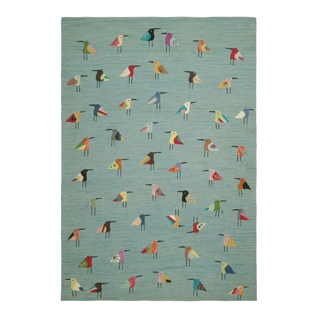 Rug & Kilim’s Suzani Style Kilim in Sky Blue With Polychromatic Bird Pictorials For Sale