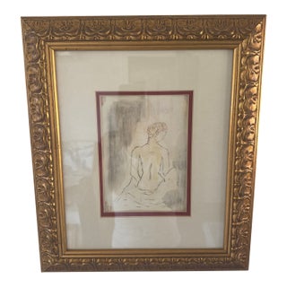 Original Charcoal Figure Sketch on Heavyweight Paper Matted and Framed For Sale
