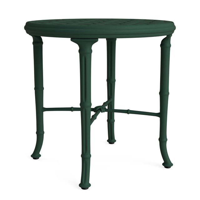 Brown Jordan Calcutta 20" Round Cast Top Occasional Table in Forest Green For Sale