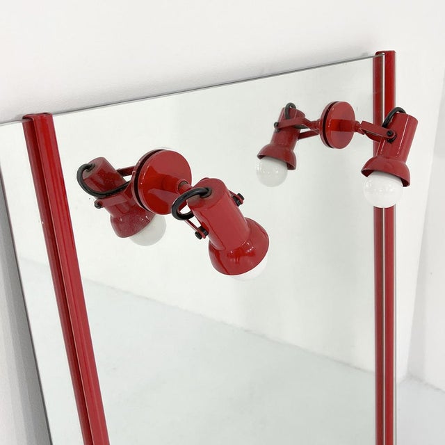 Postmodern Red Vanity Mirror in Metal with Adjustable Lamps, 1970s For Sale - Image 3 of 7