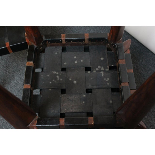 Set of Three Leather and Solid Stained Teak Stools by Edmond Spence For Sale - Image 12 of 13