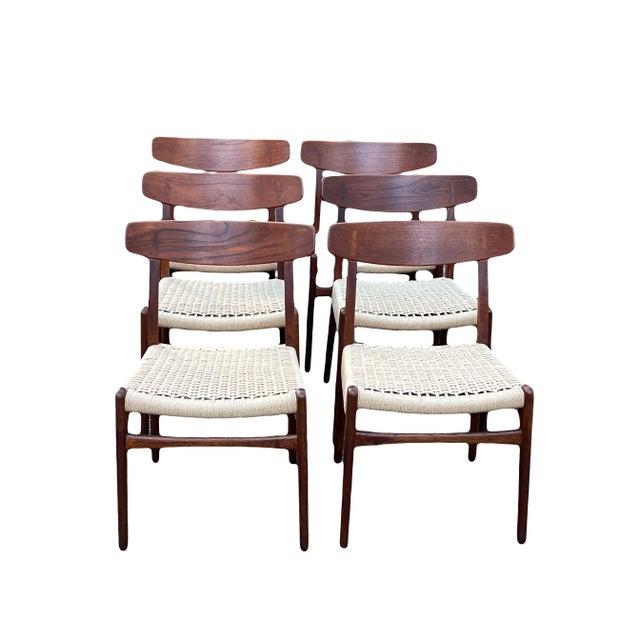 Mid-Century Modern Mid-20th Century Model Ch-23 Teak and Oak Dining Chairs by Hans Wegner for Carl Hanson and Son, Denmark - Set of Six For Sale - Image 3 of 11