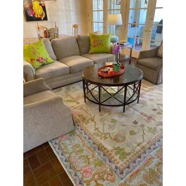 Not Yet Made - Made To Order Modern Handknotted Oushak Rug in Bold Pink, Green & Orange with Blue Border, 8' x 10' For Sale - Image 5 of 11