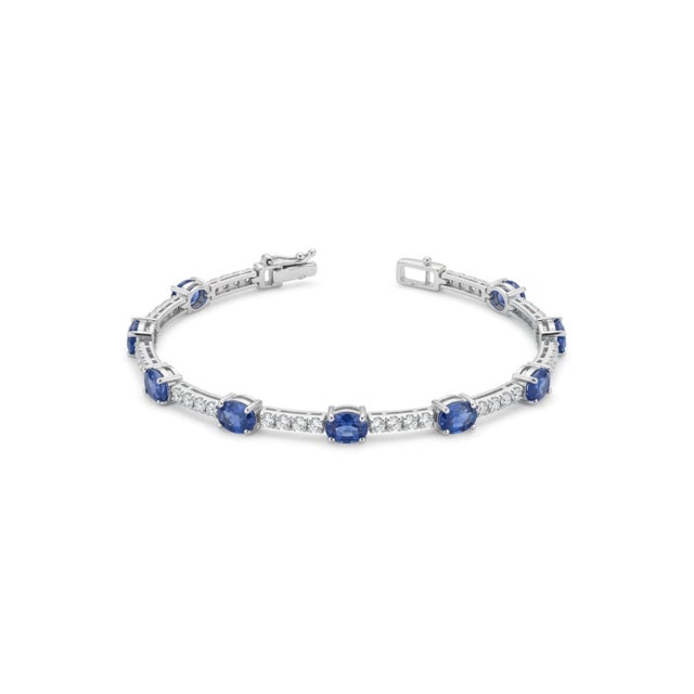 Early 21st Century 18k Gold Blue Sapphire 3.62ct & Diamond 0.39ct Bracelet For Sale - Image 5 of 6