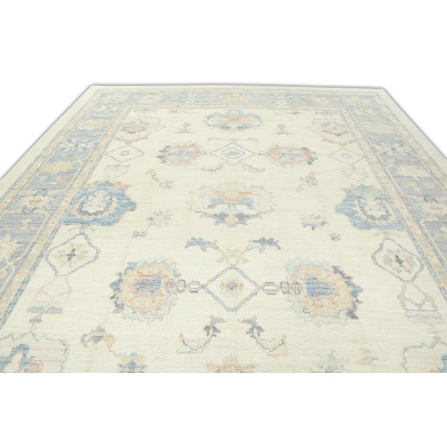 Blue Multicolor Handwoven Turkish Oushak Rug 12' X 15'1" For Sale - Image 4 of 7