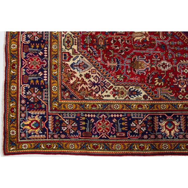 Textile Handmade Persian Tabriz Wool Rug in Red With Medallion Motif For Sale - Image 7 of 8