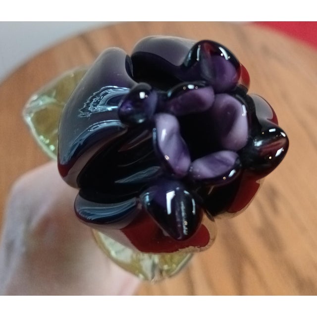 Glass Vintage Murano. Amethyst Vase W/Emerald Vine Wrap Around Vase, With Matching Flowers For Sale - Image 7 of 12