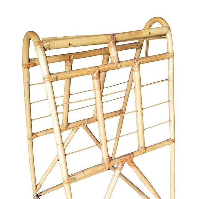 Yellow Restored 1938 Art Deco Arched Rattan & Wicker Fabric Display Rack For Sale - Image 8 of 10
