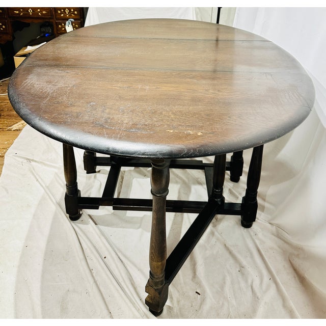 Jacobean Antique English Oak Gateleg Drop-Leaf Table For Sale - Image 3 of 9