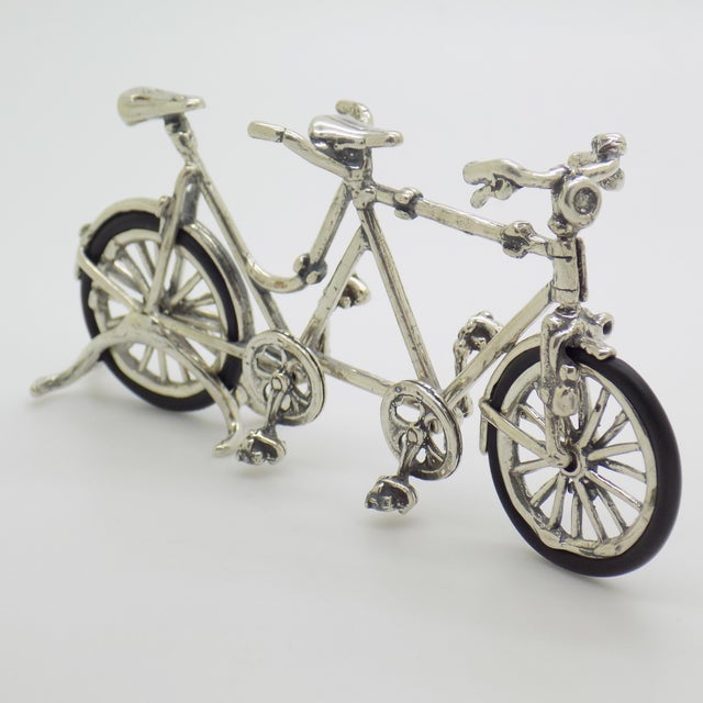 Vintage Italian Handmade Genuine Silver Tandem Bicycle Figurine, 1980s For Sale - Image 4 of 12