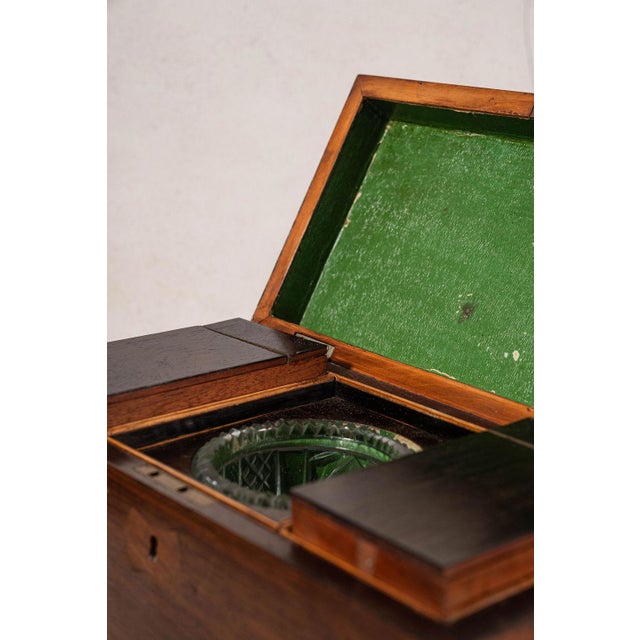 Wood Early 19th Century Georgian Rosewood Tea Caddy With Brass Handles + Brass Claw Feet | Original Fittings + Green Interior For Sale - Image 7 of 10