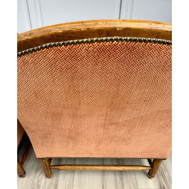 Terra Cotta Pair of Vintage Cal-Mode French Walnut Lounge Chairs in Terracotta Upholstery For Sale - Image 8 of 16