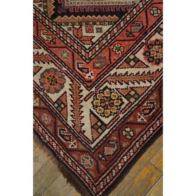 Early 20th Century 1930s Black Diamond Tribal Antique Persian Kurdish Rug 3'5" X 10'8" Handknotted Wool Carpet For Sale - Image 5 of 6