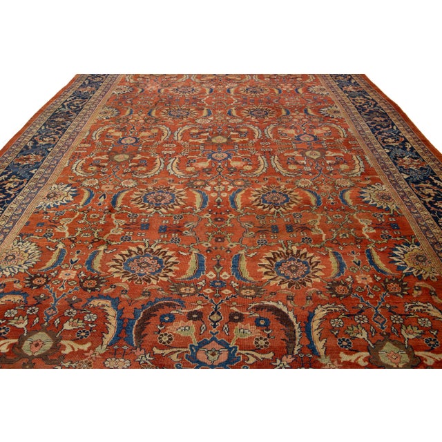 Handmade Antique Persian Sultanabad Rust Wool Rug With Allover Design For Sale - Image 9 of 10