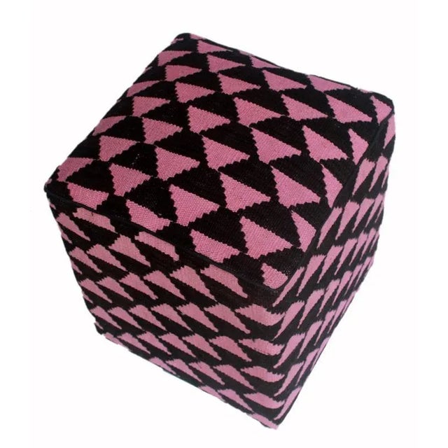 Contemporary Arshs Diedra Black/Pink Kilim Upholstered Handmade Ottoman For Sale - Image 3 of 8