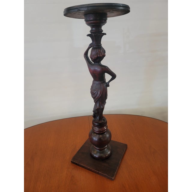 1920s Antique Italian Carved Figural Lady Pedestal Table Roman For Sale - Image 5 of 7