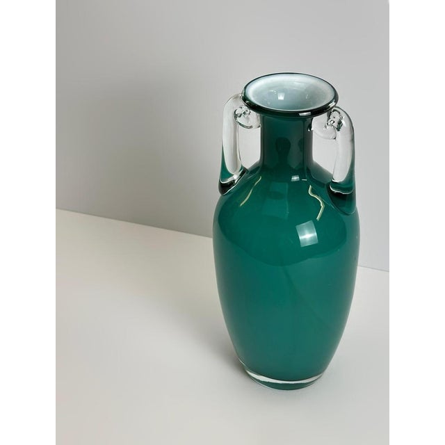 1980s Turquoise Glass Amphora Vase by Jerzy Słuczan-Orkusz, Poland, 1980s For Sale - Image 5 of 11