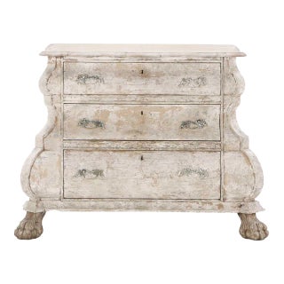 A Nineteenth Century Dutch Bombay Three Drawer Dresser in Bleached Finish With Claw Feet. For Sale