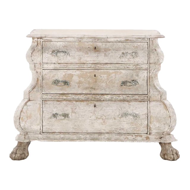 A Nineteenth Century Dutch Bombay Three Drawer Dresser in Bleached Finish With Claw Feet. For Sale