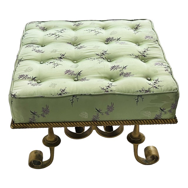 1940s Gorgeous Antique Louis XVI Style Ottoman Silk Tufted Scrolled Feet For Sale