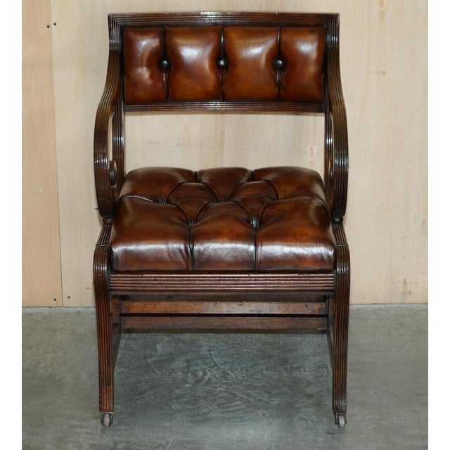Hollywood Regency Metamorphic Leather Library Armchair Steps attributed to Gillows, 1810s For Sale - Image 3 of 18