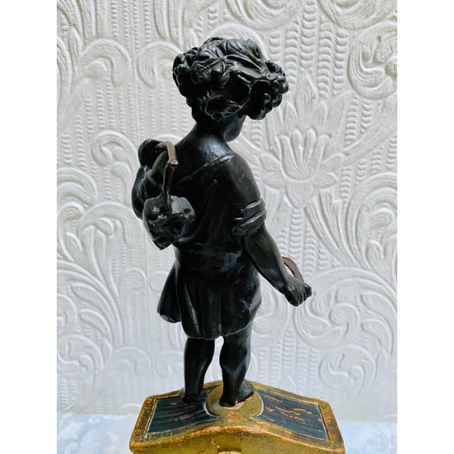 Late 19th Century Antique Boy Harvester Bronze on Hand Painted Stand For Sale - Image 9 of 13