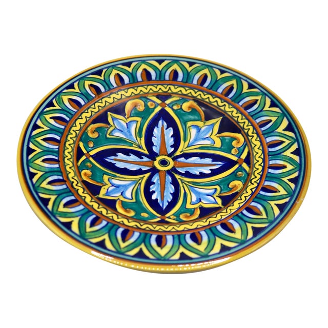 Vintage Hand-Painted Deruta Geometric Majolica Wall Plate - 6.5" For Sale