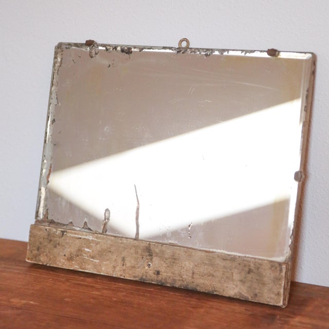 Primitive Antique Bathroom Mirror With Beveled Edge and Rich Patina Wood Frame For Sale - Image 18 of 18