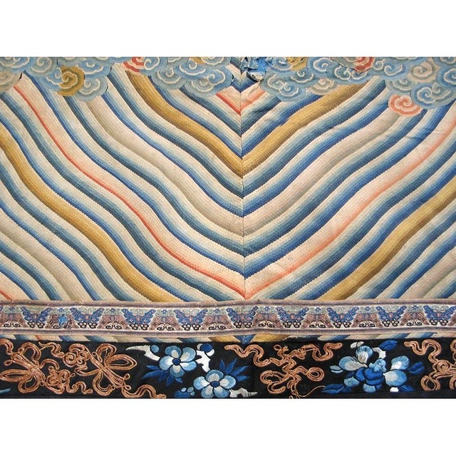 Chinese Antique Early 19th Century Blue Chinese Cloud Band Dragon Design Silk Textile For Sale - Image 3 of 9