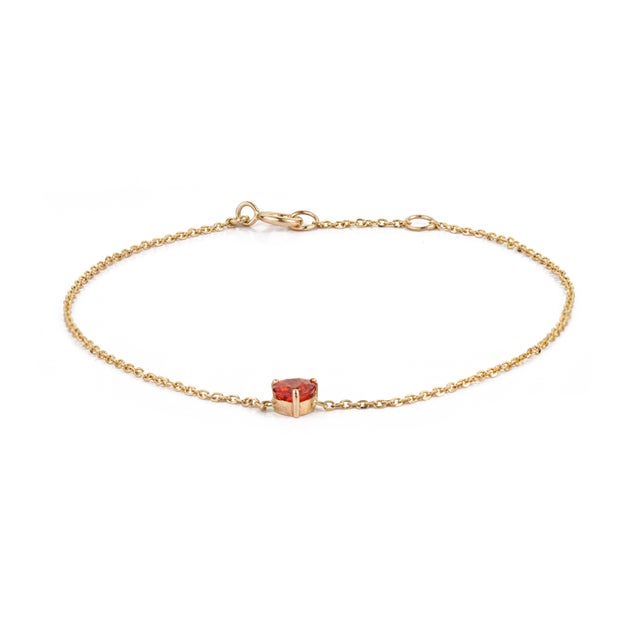 Metal Modern 14k Yellow Gold Heart-Shaped Orange Sapphire Chain Bracelet For Sale - Image 7 of 17