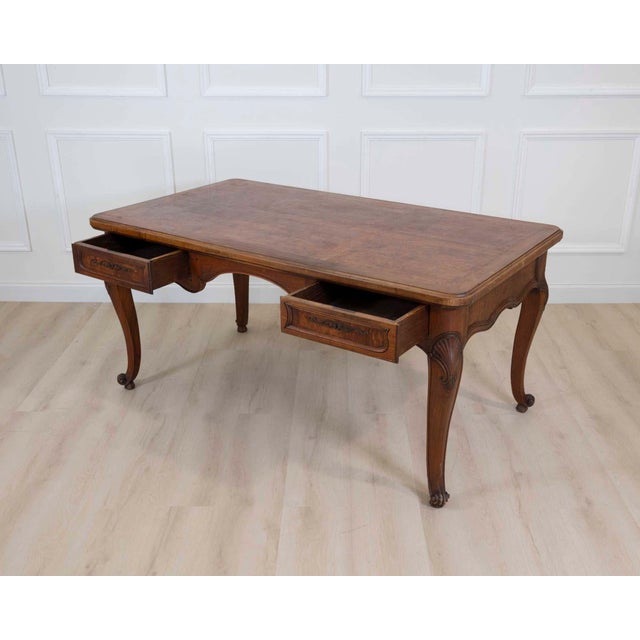 Mid 20th Century Louis XV Style Flat Center Desk in Walnut and Elm For Sale - Image 5 of 9