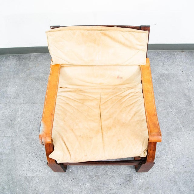 Mid Century Danish Modern Lounge Chair Brown Leather Armchair Tan Saddle Arms For Sale In Sacramento - Image 6 of 12