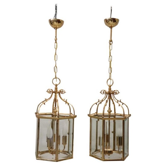 Gilt Metal and Glass Lanterns, 1990s, Set of 2 For Sale - Image 15 of 15