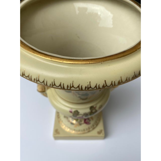 Vintage Victorian Style Floral and Gilt Griffin Handled Porcelain Urn For Sale - Image 10 of 13