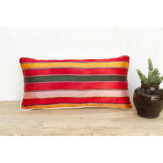 Blush Kora Striped Mashru Lumbar Pillow For Sale - Image 8 of 8