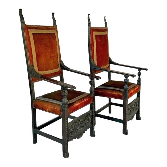 Pair of Carved Jacobean Armchairs For Sale