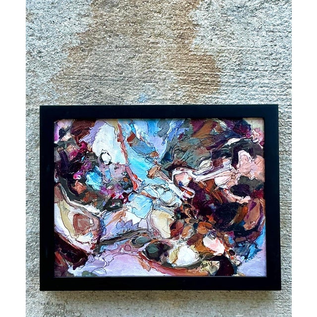 Vintage Original Abstract Oil Painting on Canvas For Sale In West Palm - Image 6 of 12