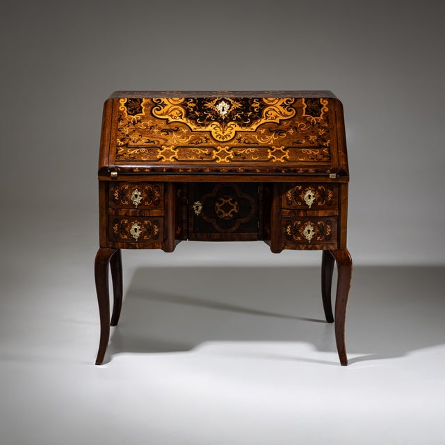 Antique Baroque Fall-Front Secretaire with Marquetry Surface, 1700s For Sale - Image 6 of 18