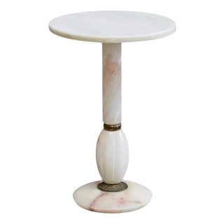 Art Deco Side Table in Carved Alabaster and Patinated Brass, Italy, 1940s For Sale