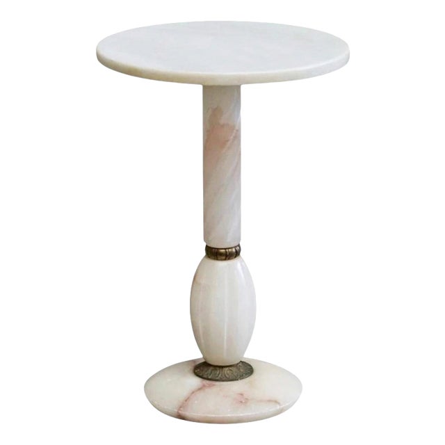 Art Deco Side Table in Carved Alabaster and Patinated Brass, Italy, 1940s For Sale