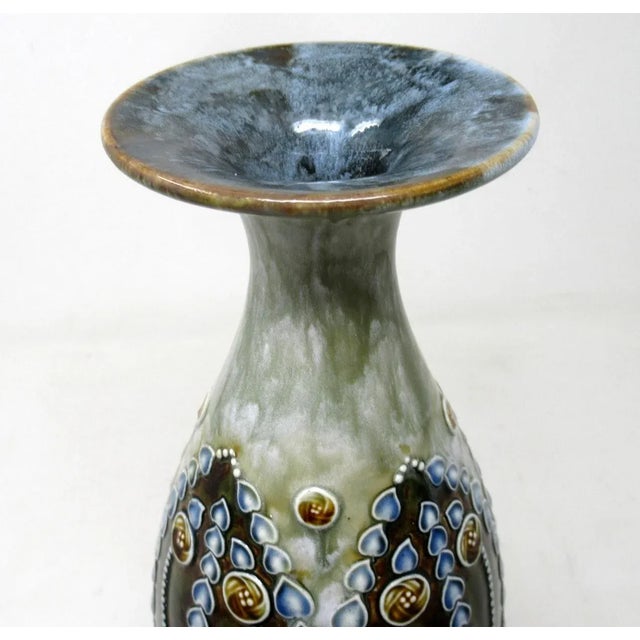 Ceramic Antique Pair English Porcelain Royal Doulton Ceramic Art Nouveau Vases Urns For Sale - Image 7 of 10