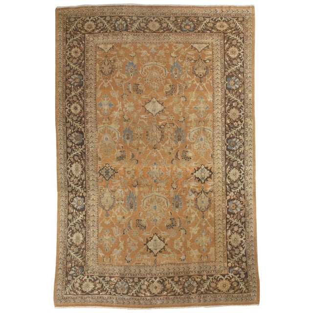 Antique Persian Sultanabad Carpet, Handmade Oriental Rug, Brown, Peach Soft Blue For Sale - Image 16 of 17