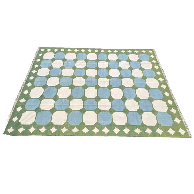 New Zealand Wool Tile Patterned Flat Weave Reversible Rug - 10'x14' These special flat-weave dhurries are hand-woven with...