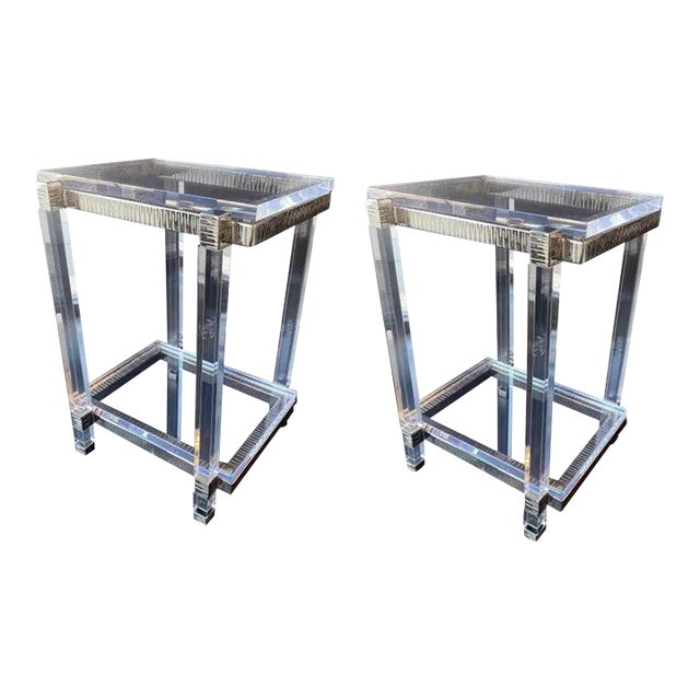 Pair of Lucite and Chrome Side Cocktail Tables, Usa, 1970s For Sale