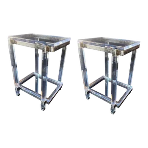 Pair of Lucite and Chrome Side Cocktail Tables, Usa, 1970s