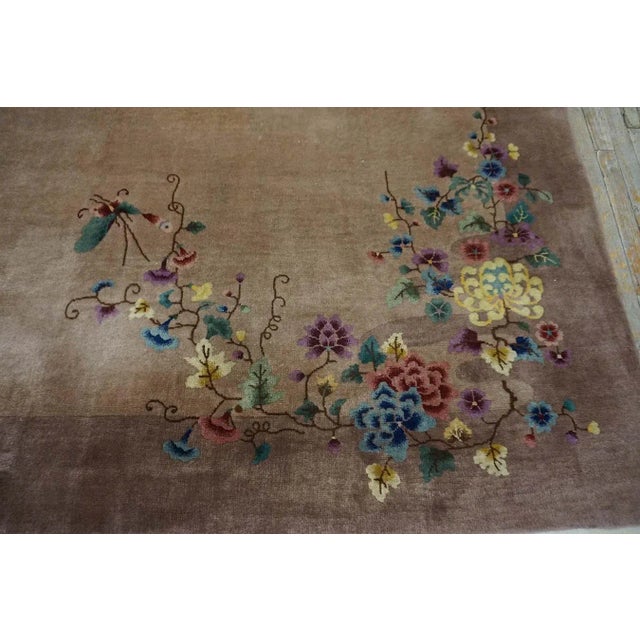 1920s Tan Taupe Garden Antique Chinese Art Deco Carpet 8'9" X 11'6" Handknotted Wool Rug For Sale - Image 9 of 15