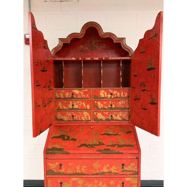 Baker Furniture Company Baker Furniture Red Lacquered Chinoiserie Secretary From Their McMillen Collection For Sale - Image 4 of 12