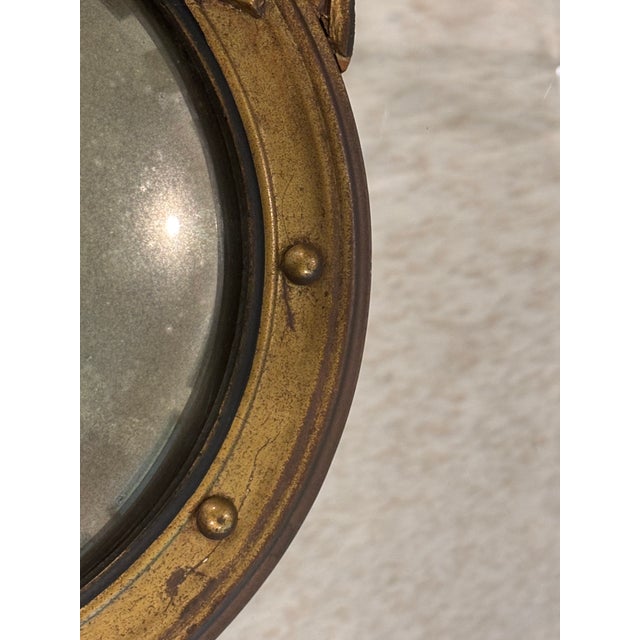 Wood Small Scale Antique Federal Revival Giltwood Eagle Convex Bullseye Mirror (#2 of 2 Listed) For Sale - Image 7 of 18