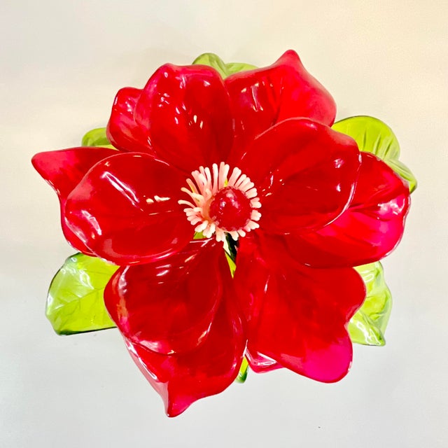 1980s Boho Chic Acrylic Lucite Red Magnolia Decorative Object For Sale - Image 6 of 9